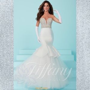 Tiffany 16217 ✨ Prom Mermaid White Sparkle Gown